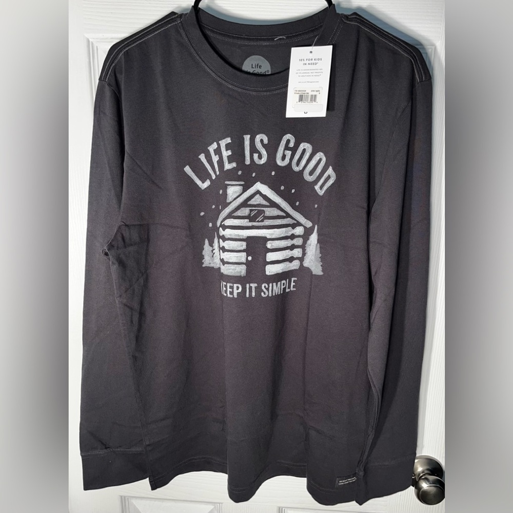Life Is Good Crewneck Long Sleeve Men's Medium Gray Keep It Simple Cabin Crusher